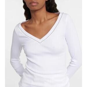 Brunello Cucinelli Monili Rhinestone Long Sleeve Top Women's White Size Small
